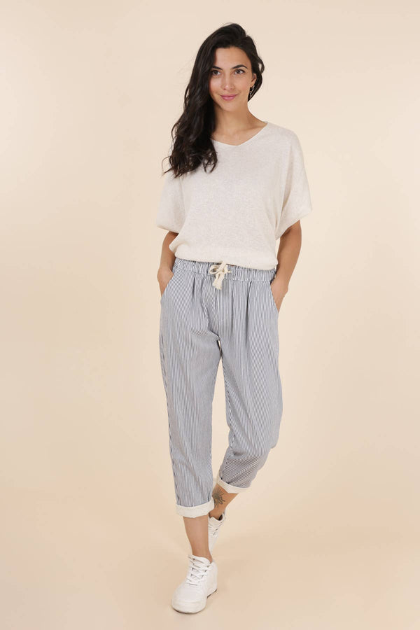 STRIPED PANTS WITH LACE CUFFS