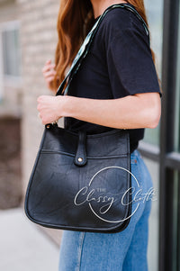 Eye Candy Crossbody Purse - Distressed Black - Teal Aqua RTS