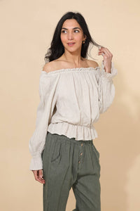 BLOUSE WITH GATHERED NECKLINE AND NECKLINE
