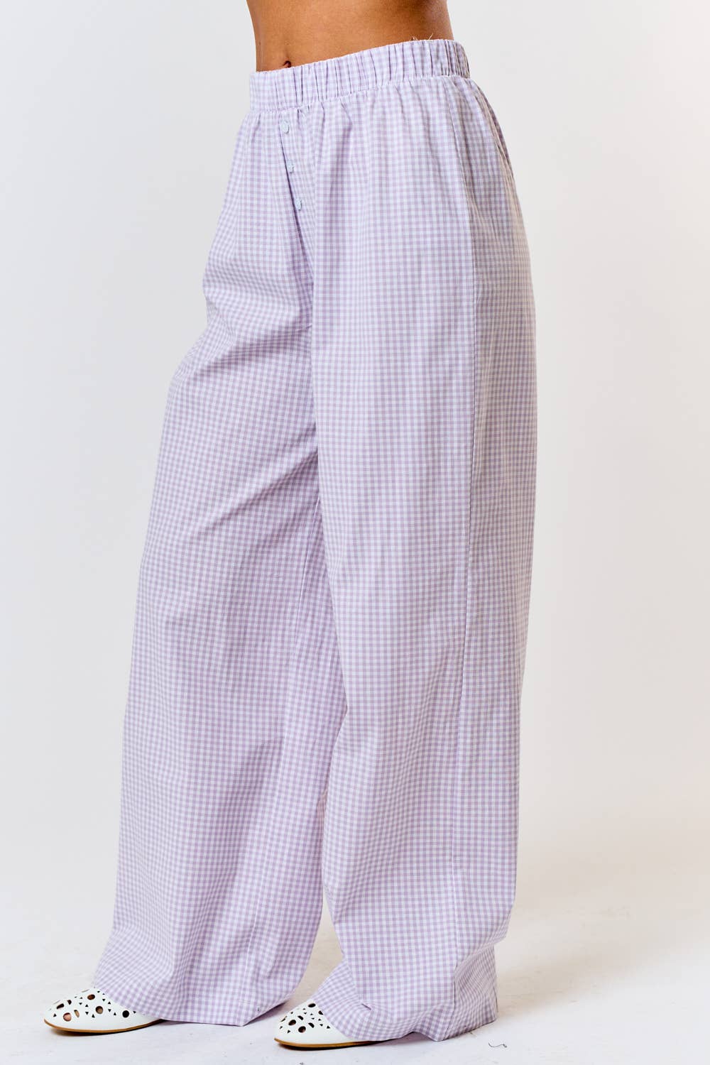 GINGHAM PLAID WIDE LEG LOUNGE PANT