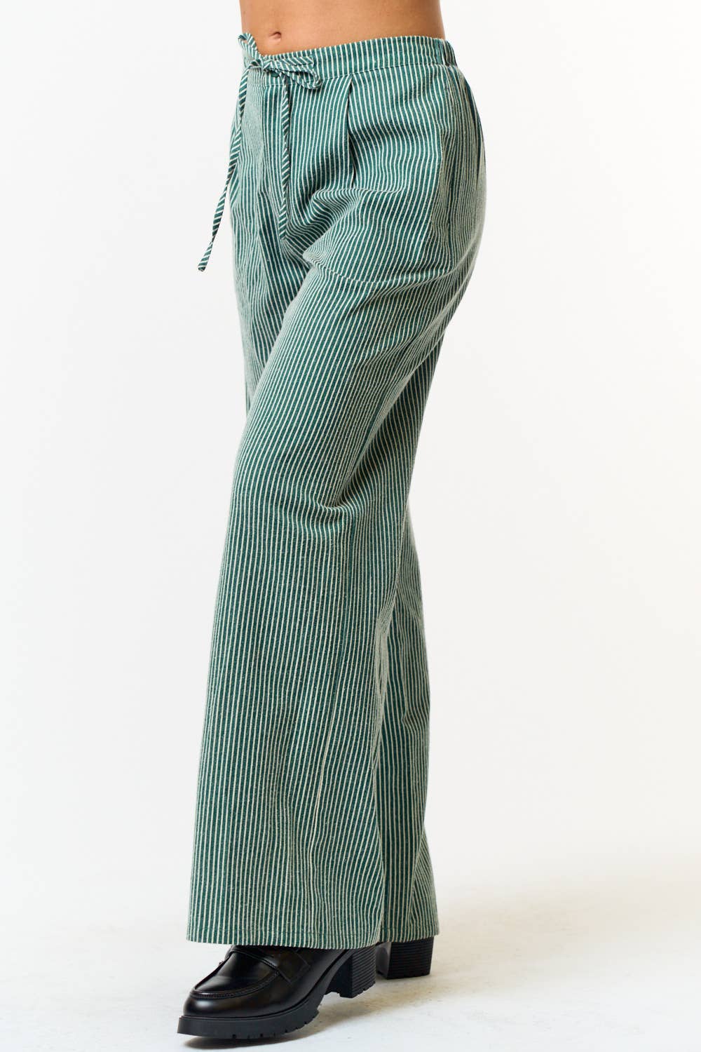 STRIPE DRAWSTRING WIDE LEG PANTS