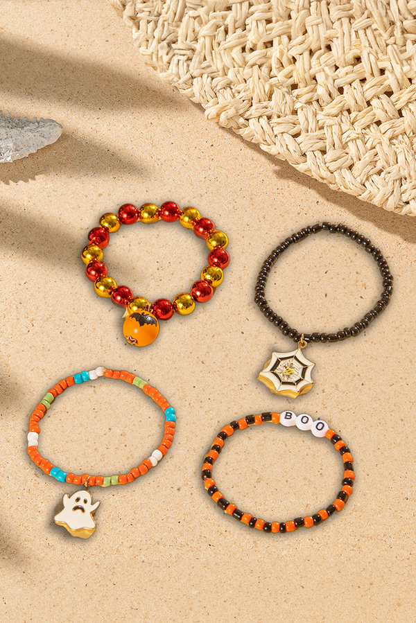 Halloween Ghost Spider Web Beaded Bracelet Set