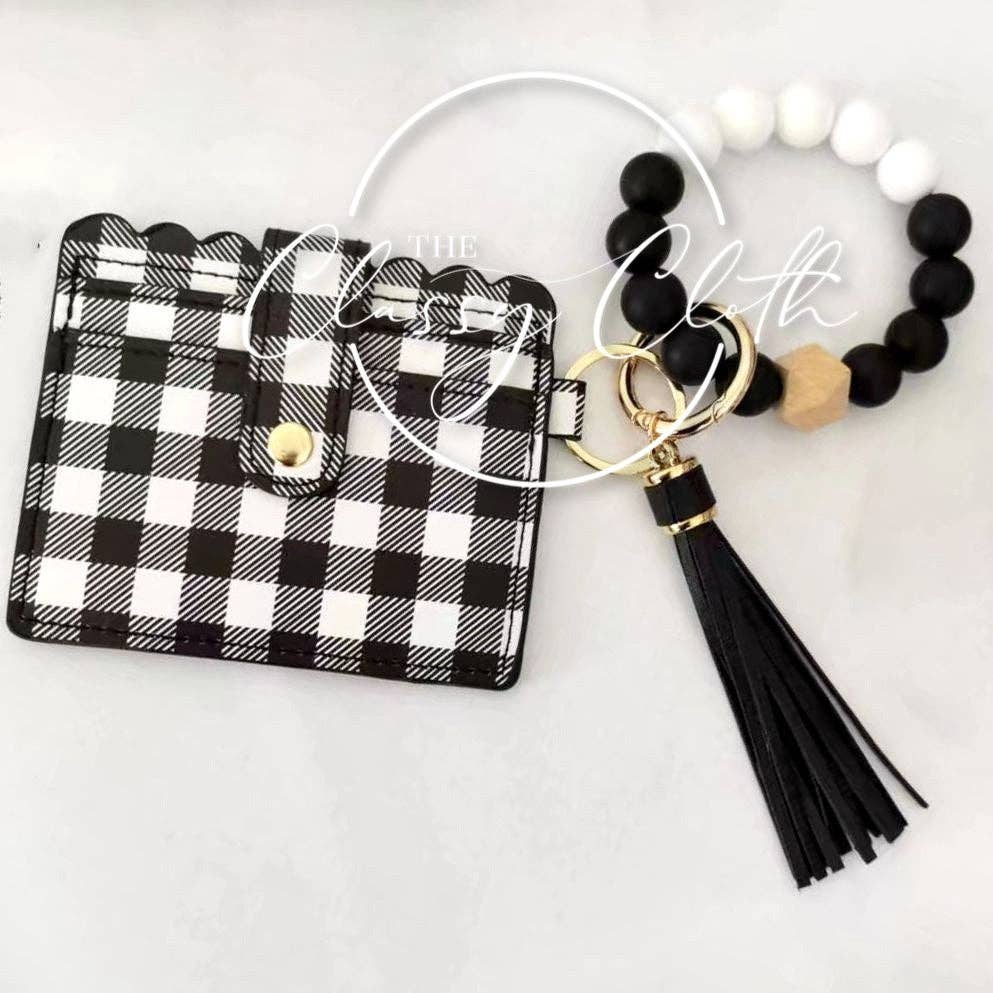 Wristlet Keychain Wallet - Black Buffalo Plaid RTS