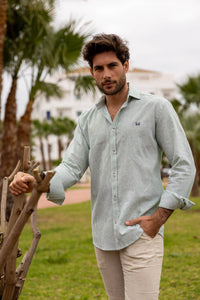 Custi Mikelo Green Button Down Linen Shirt