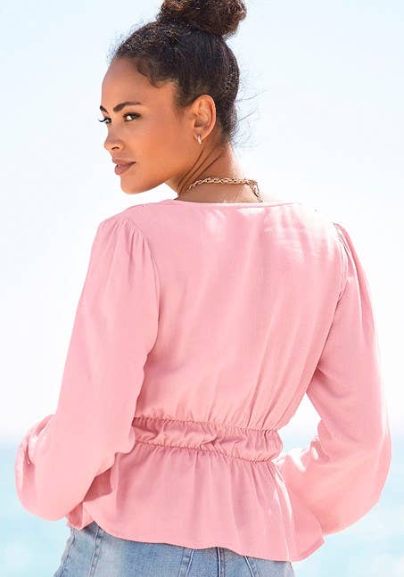 LASCANA Women's Long Sleeve Peplum Blouse