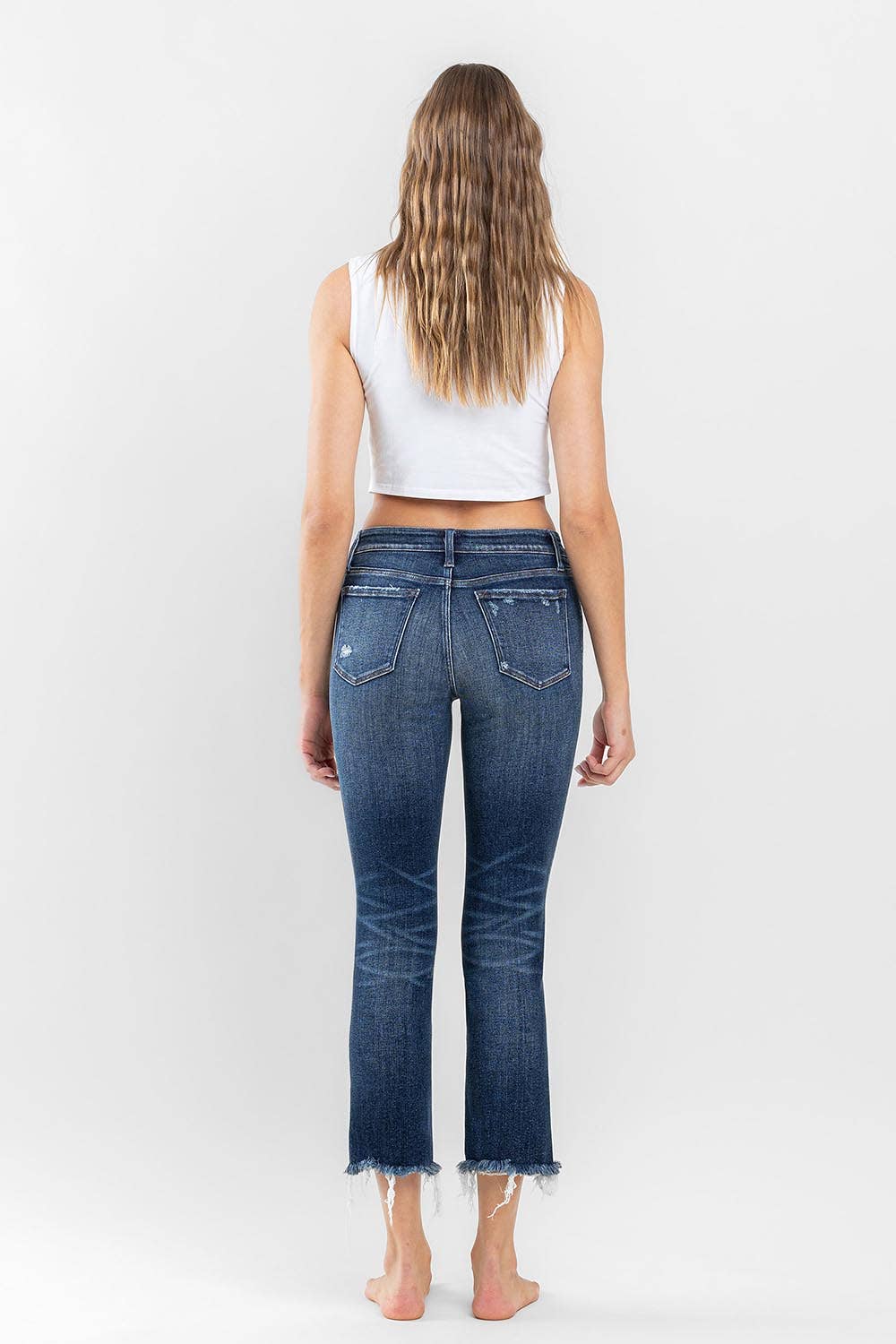 FLYING MONKEY - LOW RISE UNEVEN RAW HEM ANKLE SLIM STRAIGHT JEANS
