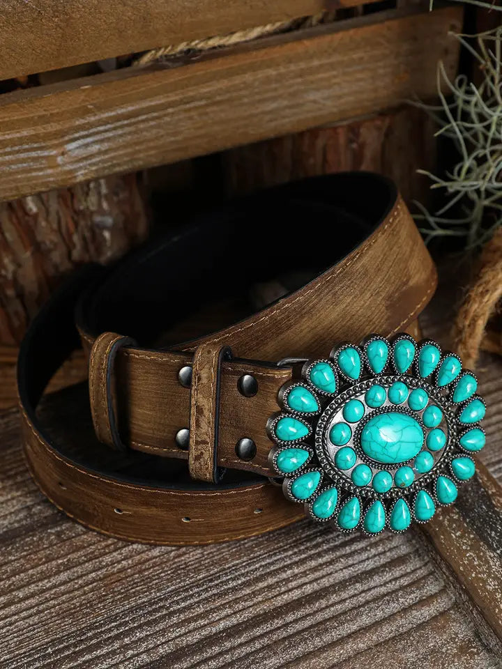 Light Blue Western Turquoise Decor Retro Wide Belt
