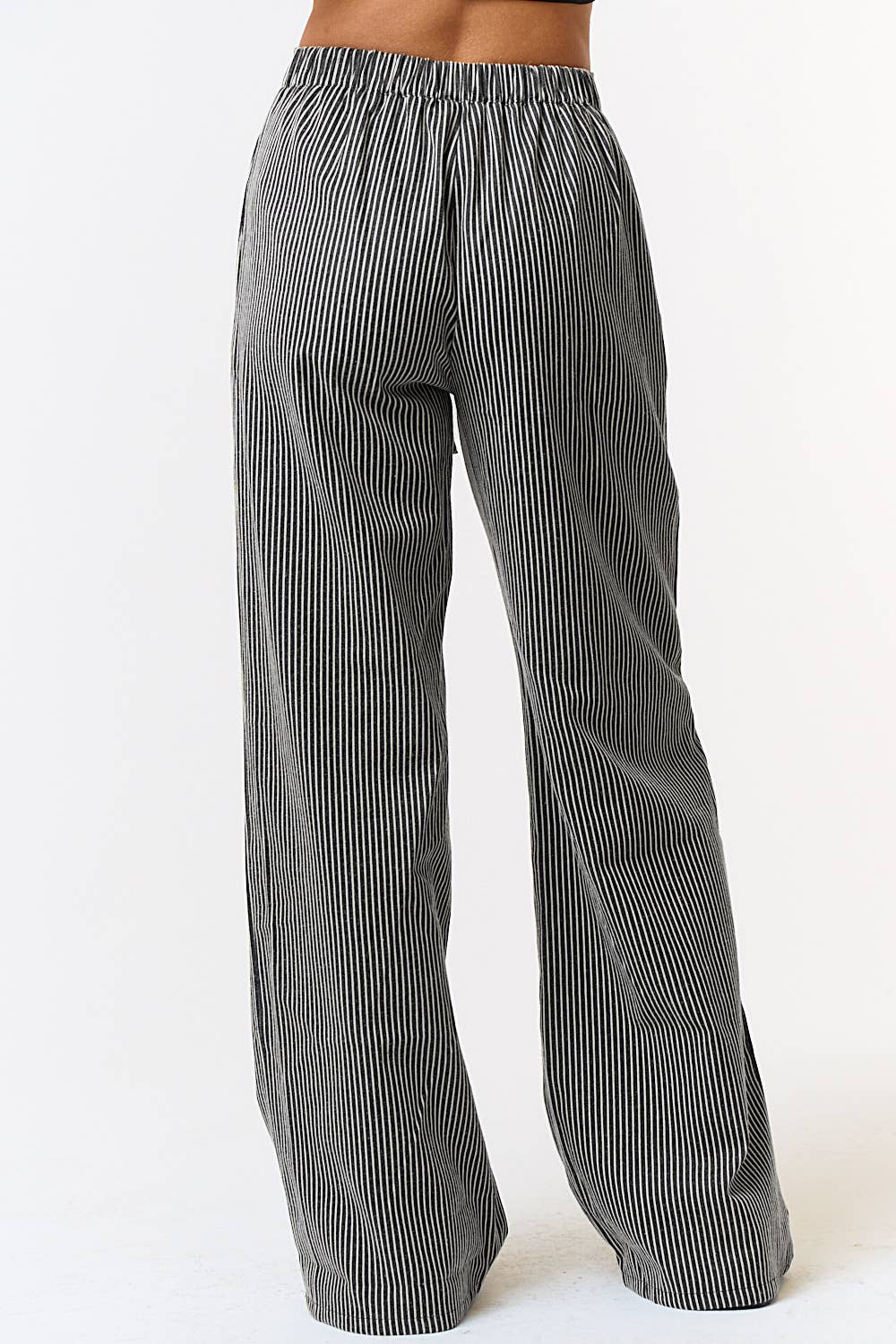 STRIPE DRAWSTRING WIDE LEG PANTS