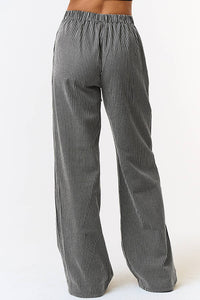 STRIPE DRAWSTRING WIDE LEG PANTS