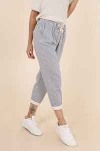 STRIPED PANTS WITH LACE CUFFS