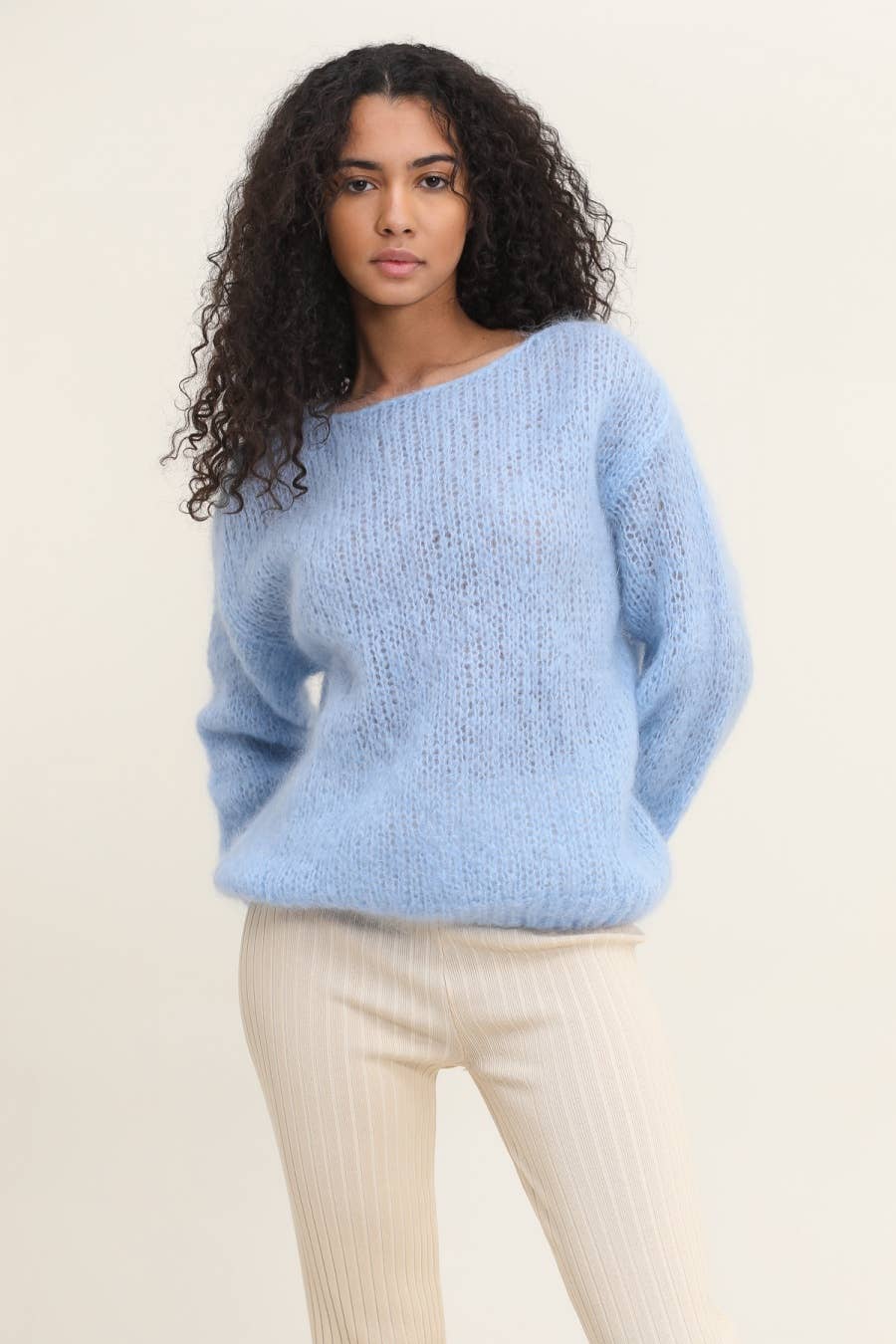 MOHAIR AND WOOL BOAT NECK SWEATER