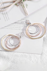 Silver 3-color Concentric Rings Dangle Earrings