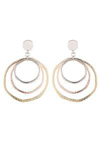 Silver 3-color Concentric Rings Dangle Earrings