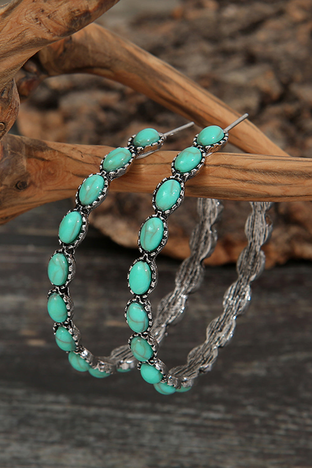 Sky Blue or Pink Gem Inlay Retro C-Shaped Earrings