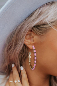 Sky Blue or Pink Gem Inlay Retro C-Shaped Earrings