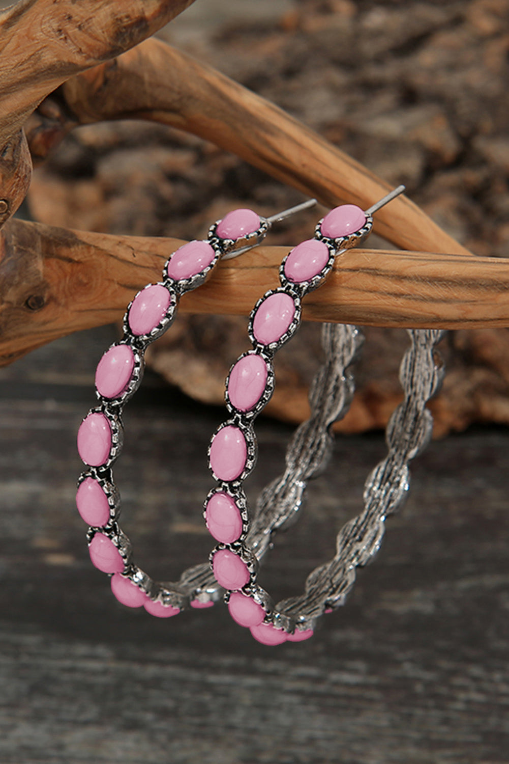 Sky Blue or Pink Gem Inlay Retro C-Shaped Earrings
