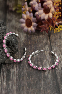 Sky Blue or Pink Gem Inlay Retro C-Shaped Earrings