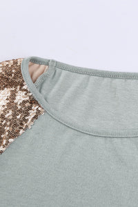 Sequin Shoulder Long Sleeve Top