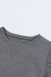 Grey Vintage Washed Puff Sleeve Sweatshirt