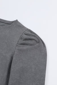 Grey Vintage Washed Puff Sleeve Sweatshirt