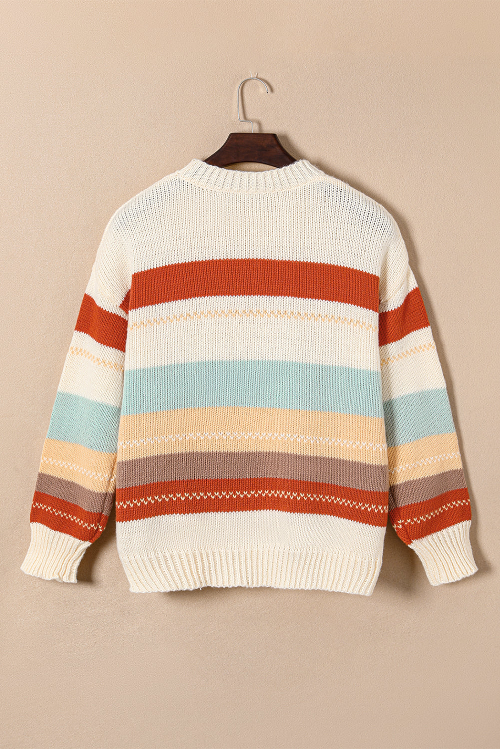 Crew Neck  Striped Color Block Sweater