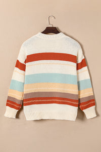 Crew Neck  Striped Color Block Sweater