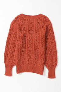 Orange Exquisite Knitted Drop Shoulder Puff Sleeve Sweater