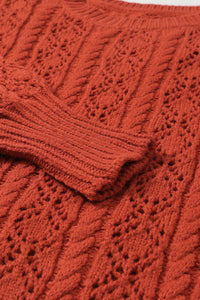 Orange Exquisite Knitted Drop Shoulder Puff Sleeve Sweater