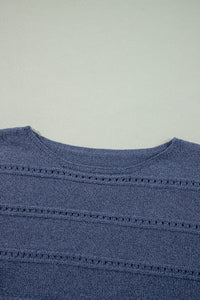 Boat Neck Drop Shoulder Pointelle Knit Sweater