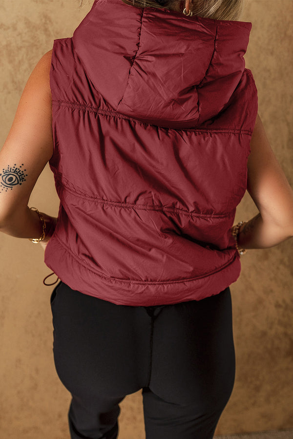 Clay Zip-up Side Pockets Hooded Puffer Vest LC853372-P8017