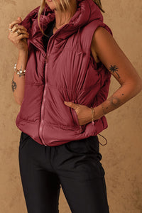 Clay Zip-up Side Pockets Hooded Puffer Vest LC853372-P8017