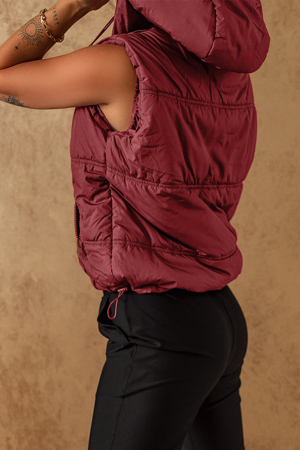 Clay Zip-up Side Pockets Hooded Puffer Vest LC853372-P8017