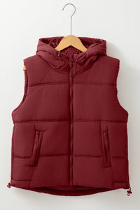 Clay Zip-up Side Pockets Hooded Puffer Vest LC853372-P8017
