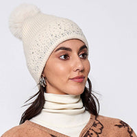 Rhinestone Cuff Beanie with Pom