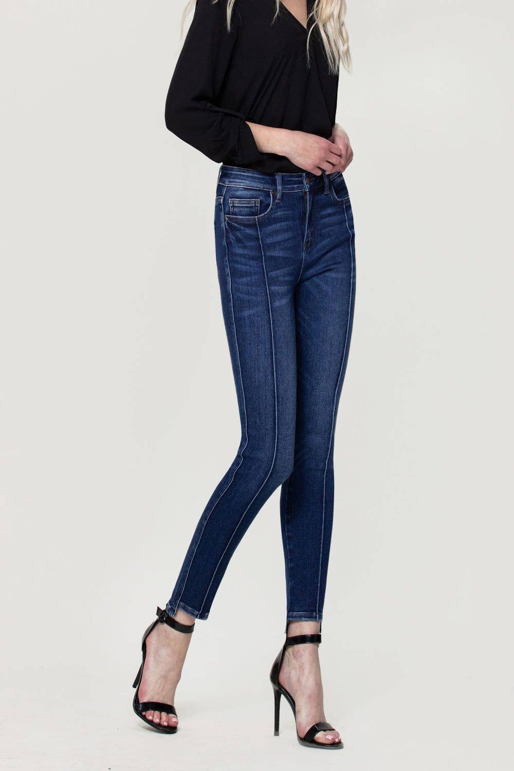 FLYING MONKEY - HIGH RISE FRONT SEAM CROPPED STEP HEM SKINNY JEANS