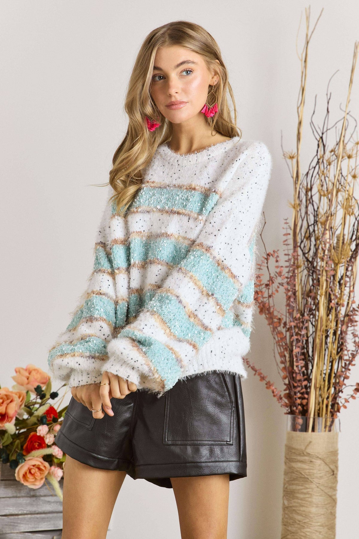 PLUS SIZE FUZZY STRIPE SWEATER