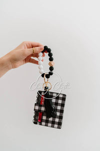 Wristlet Keychain Wallet - Black Buffalo Plaid RTS