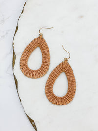 Oval Raffia Beaded Dangle Earrings