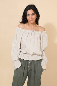 BLOUSE WITH GATHERED NECKLINE AND NECKLINE