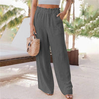Solid Color Wide Leg Pockets Casual Loose Pants