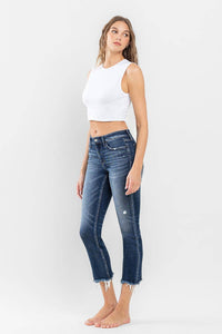 FLYING MONKEY - LOW RISE UNEVEN RAW HEM ANKLE SLIM STRAIGHT JEANS