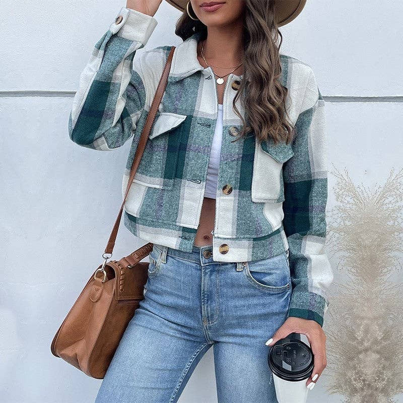 Retro Fashion Plaid Lapel Short Jacket