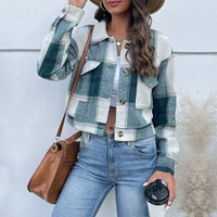 Retro Fashion Plaid Lapel Short Jacket