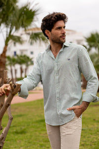 Custi Mikelo Green Button Down Linen Shirt
