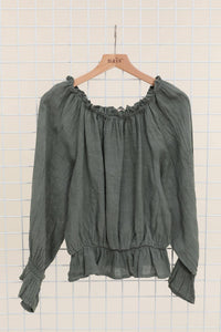 BLOUSE WITH GATHERED NECKLINE AND NECKLINE