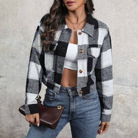 Retro Fashion Plaid Lapel Short Jacket