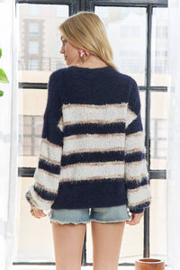 PLUS SIZE FUZZY STRIPE SWEATER