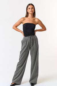 STRIPE DRAWSTRING WIDE LEG PANTS
