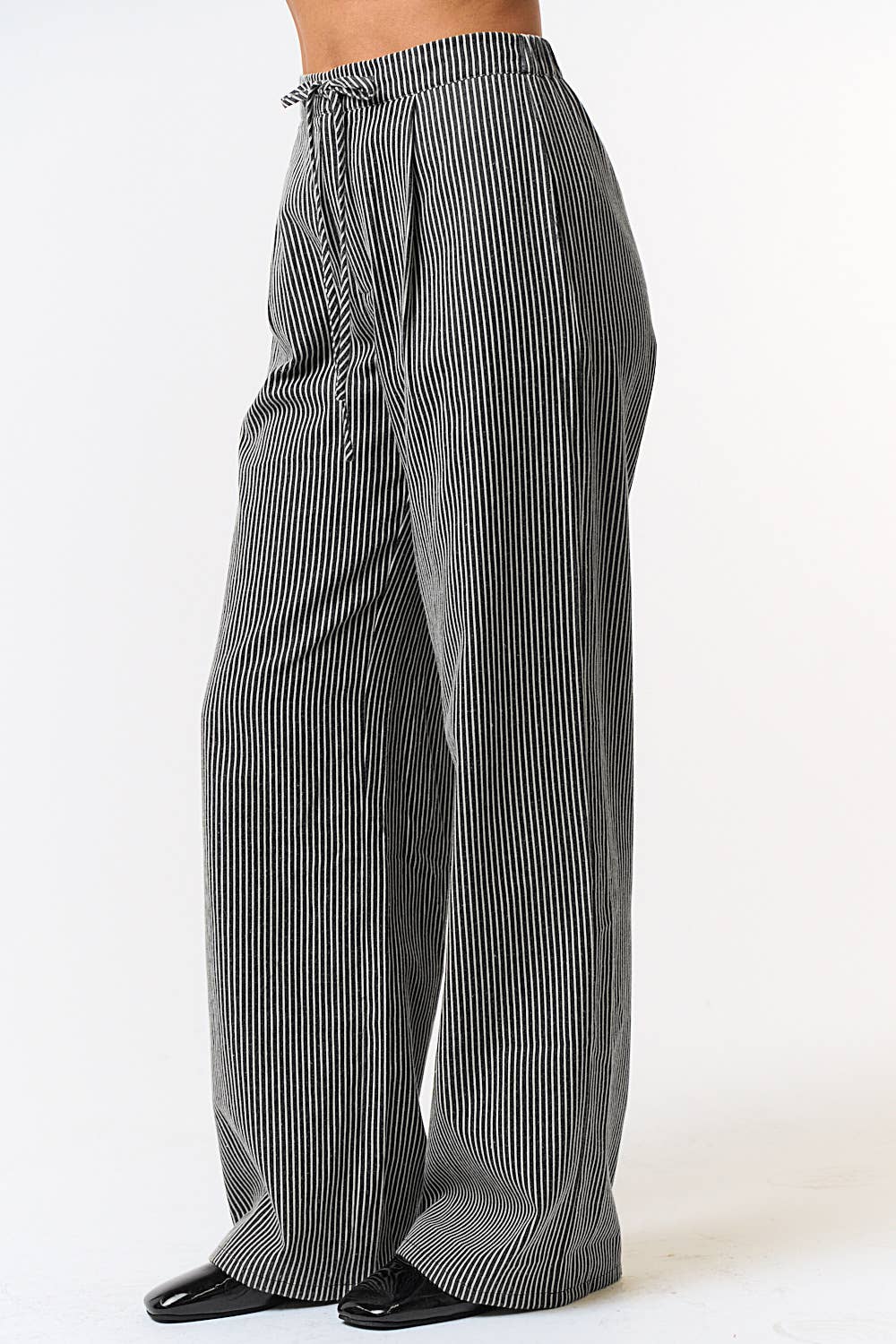 STRIPE DRAWSTRING WIDE LEG PANTS