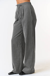 STRIPE DRAWSTRING WIDE LEG PANTS